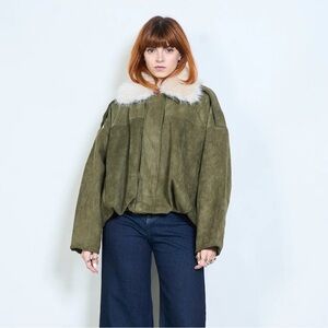 Olive Green Faux Fur Collar Jacket